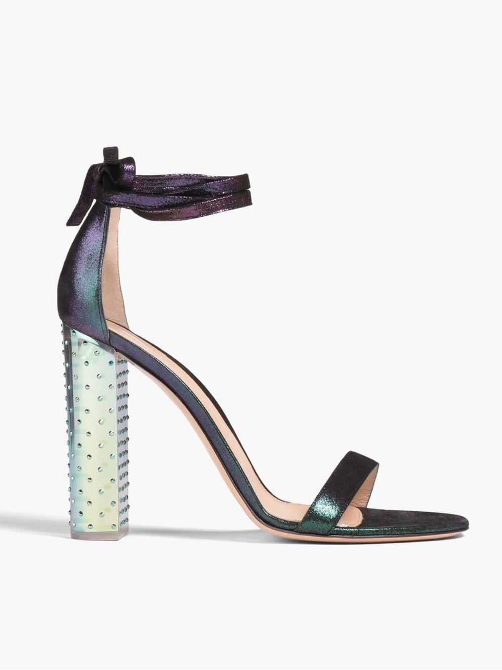 Gianvito Rossi Iridescent Ankle-Tie High Heel Sandals - Black/Purple/Green